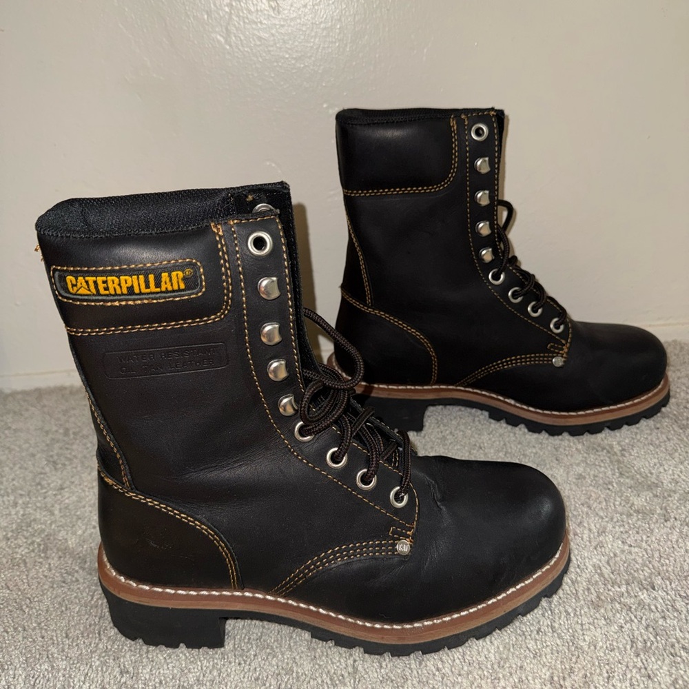 Caterpillar Men's Black and Brown Lace-Up Boots